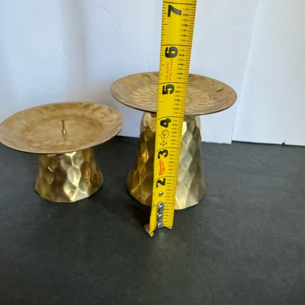 Vintage Brass Hammered Candle Sticks, pair